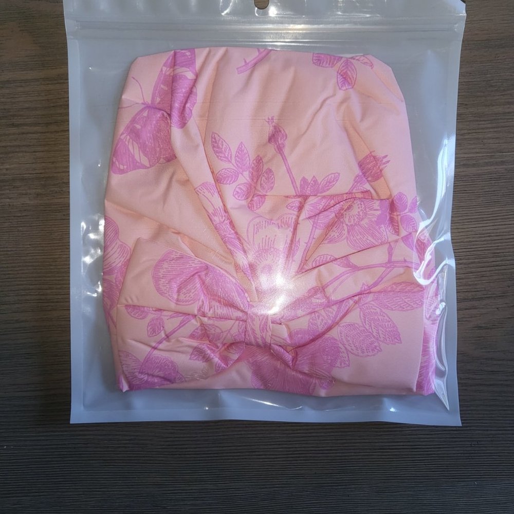 New Refreshments - Snazzy Shower Cap Turban style Bow Peachy Keen